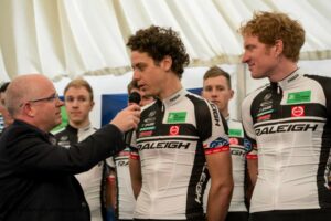 Alexandre Blain being interviewed by Anthony McCrossan (source Team Raligh-GAC on Facebook)