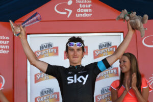 Geraint Thomas after winning Stage 2 of 2013 TDU (copyright Santos Tour Down Under, Regallo)