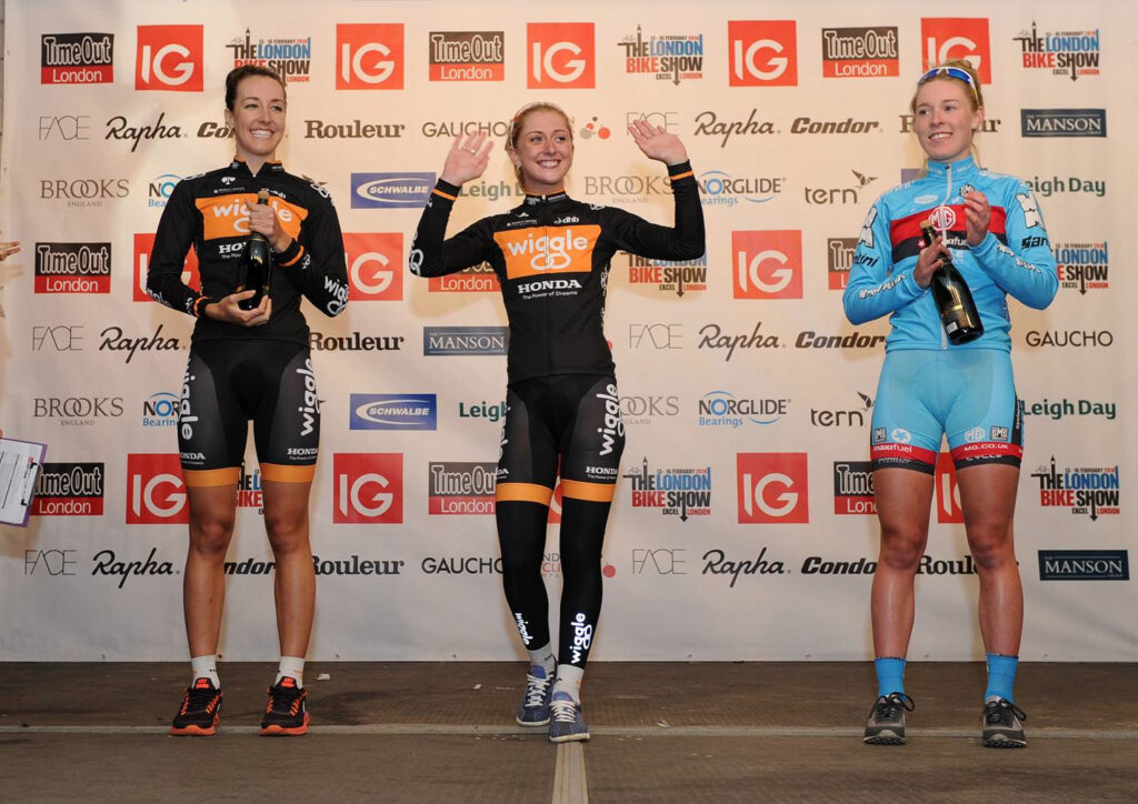 IG London Nocturne Rapha Elite Women’s Criterium podium 2013 (picture Dan Rowley:REX)