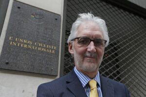 Brian Cookson at the site in Paris where the UCI was founded (source Brian Cookson Images, Flickr)