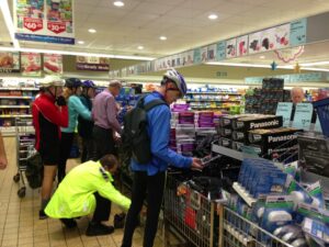 Shoppers sift through Aldi's bike gear (©Caroline Dodgson)