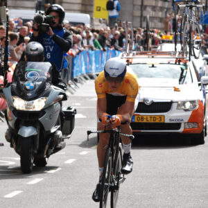 TV moto follows Lars Boom in 2011 Tour of Britain (copyright Simon MacMichael)