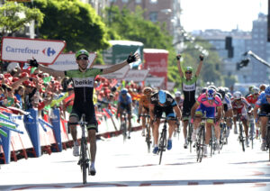 Vuelta 2013 Stage 17 Bauke Mollema wins, David Tanner celebrates (© Unipublic:Graham Watson)