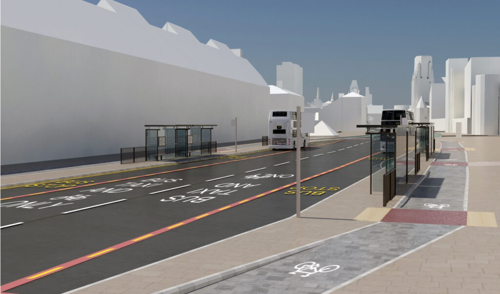 Manchester Oxford Road cycle lane (source TfGM)