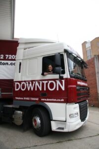 Sarah Barth in a lorry 2