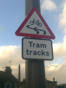 Tram tracks sign Edinburgh © Chris Hill