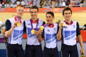 Ed Clancy, Stephen Burke, Peter Kennaugh and Geraint Thomas, London 2012 (copyright Britishcycling.org.uk)