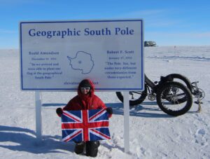Maria Leijerstam at the South Pole (picture courtesy ICE Trikes)