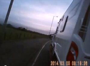 Caravan lorry close miss (YouTube user jthefishy)