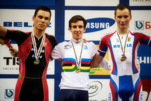 GB’s Simon Yates with Spain’s Eloy Teruel and Russia’s Kirill Sveshnikov (copyright Britishcycling.org.uk)