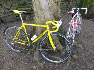 Pennine Bikes Yorkshire GC yellow and polka bikes