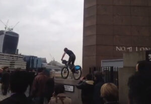 Tim Schieff rides London Bridge handrail