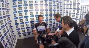 Niki Terpstra after winning Paris-Roubaix 2014 (OPQS YouTube still)