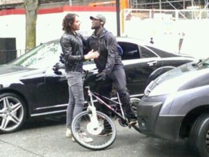 Russell Brand hugs a cyclist (pic @Joe Stas)