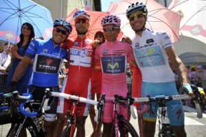 Giro 2014 Stage 21 jersey wearers – picture credit LaPresse