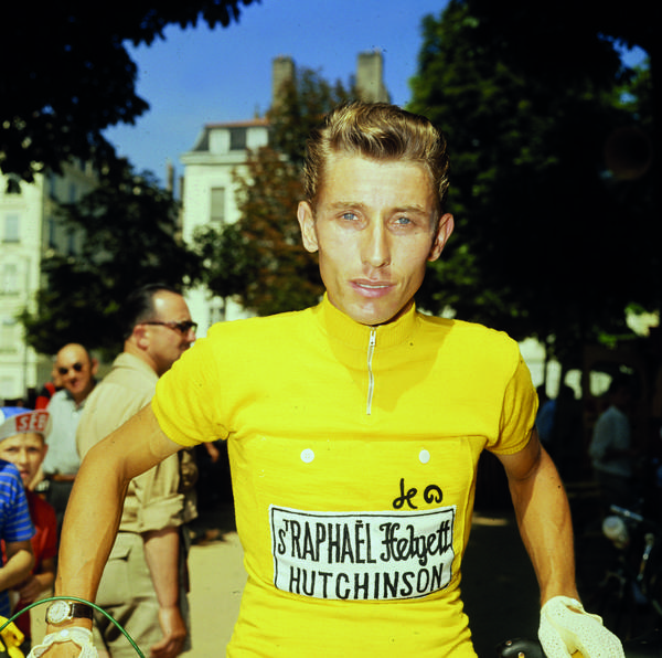 Jacques Anquetil in the yellow jersey (picture courtesy Le Coq Sportif)