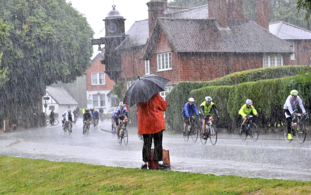 Slightly moist conditions at the 2014 Prudential RideLondon Surrey 100