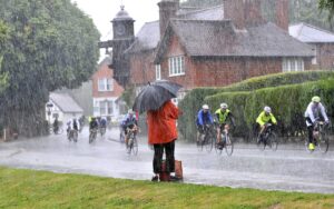 Slightly moist conditions at the 2014 Prudential RideLondon Surrey 100