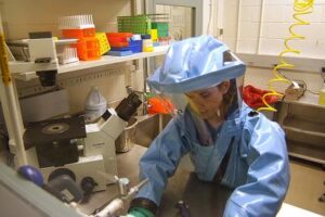 US Army medical researcher handling Ebola virus