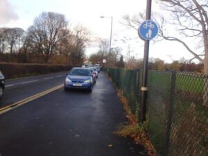Greater Manchester has used Cycle City Ambition funding to build this marvellous shared-use facility for pedestrians, cyclists and parked cars (&copy;John Sanderson)
