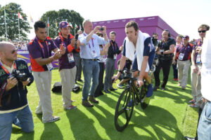 Bradley Wiggins after winning Olympic ITT gold (copyright Britishcycling.org.uk)