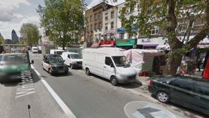 Cyclists will mix with busses past Whitechapel Market (Google Streetview).png