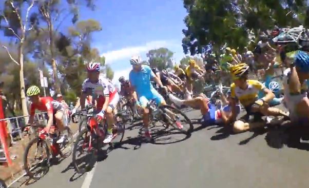 Jeremy Roy TDU 2015 Stage 6 crash footage YouTube still