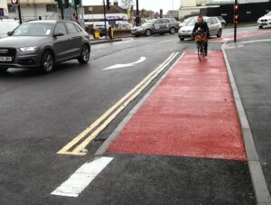 The modified Lewes Road bike lane (&copy;Mark Strong)
