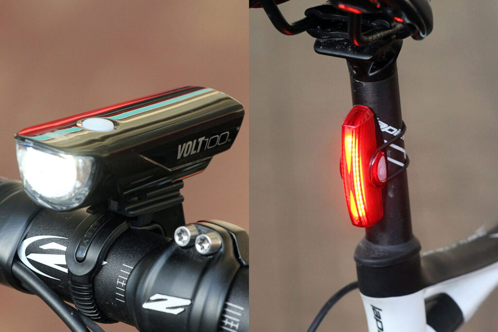 Cateye Volt 100 front light and Rapid X rear light