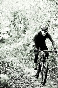 Mountain biking black and white