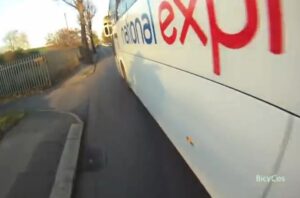 National Express close pass (still from YouTube user Bicycos)