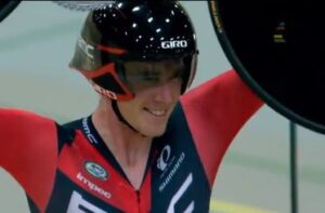 Rohan Dennis celebrates smashing the Hour record UCI YouTube still