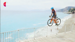 Vittorio Brumotti cycles across a railing – image via WATCH Youtube account