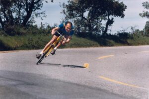 Jobst Brandt cranks it over in a publicity shot for Avocet tyres