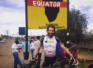 Mark Beaumont at the Equator (source Facebook, cropped)