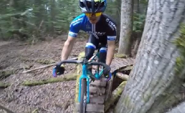 Yoann Barelli on the trails at Whistler (Facebook video still)