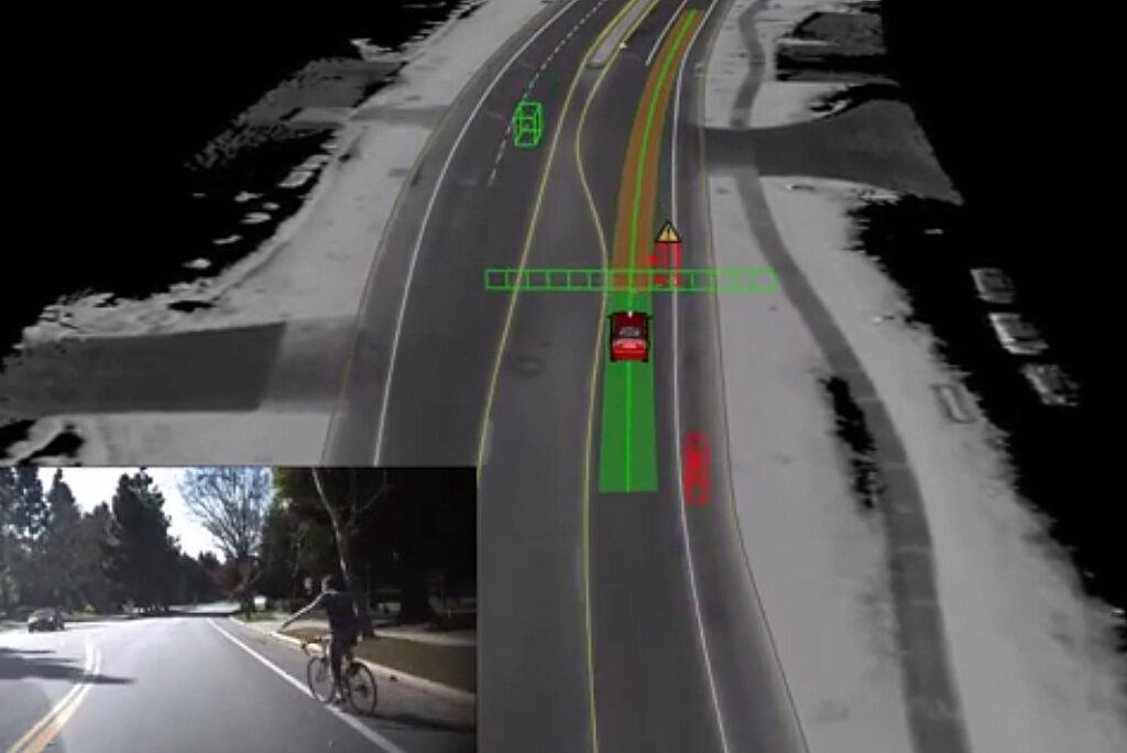 Google driverless car meets cyclist