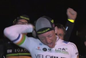 Severin Zotter after winning 2015 Race Across America (RAAM Facebook video still)
