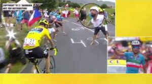 Chris Froome spat at, Tour de France 2015 Stage 19 (picture TV2 Danmark)