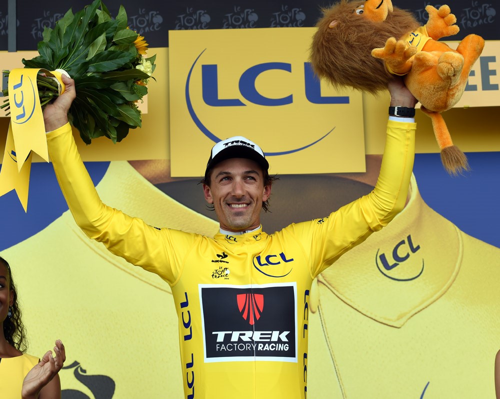Fabian Cancellara in yellow, Tour de France 2015 Stage 2 (picture courtesy Trek Factory Racing)