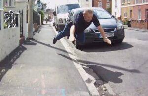 Still taken from YouTube road rage video A Clown Takes a Pratfall