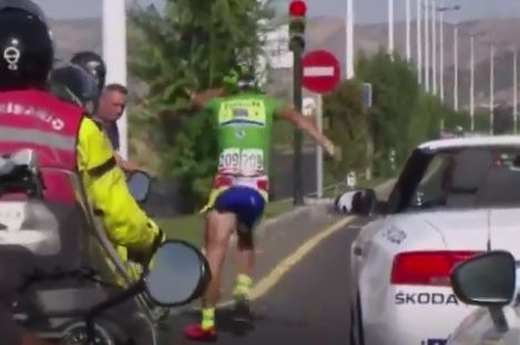 Peter Sagan after 2015 Vuelta Stage 8 crash (Eurosport still)