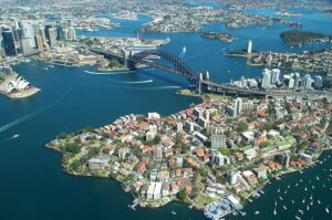 Sydney Harbour from the air (copyright Rodney Haywood)