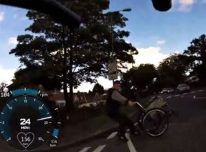Cyclist collides with wheelchair (source G Killick YouTube still)