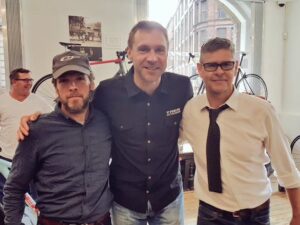 Jens Voigt with Julian Wall and Phil Cavell, founders of CycleFit (taken from Twitter)