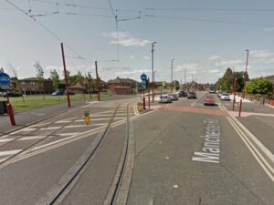Tramlines to Cemetery Road Metrolink stop (image taken from Google StreetView)
