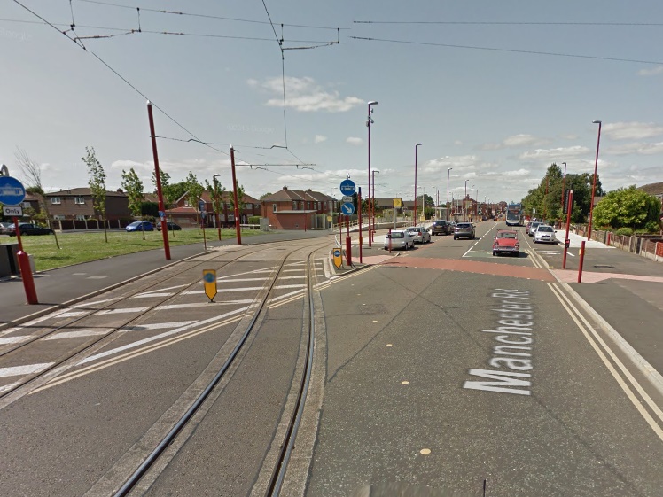 Tramlines to Cemetery Road Metrolink stop (image taken from Google StreetView)