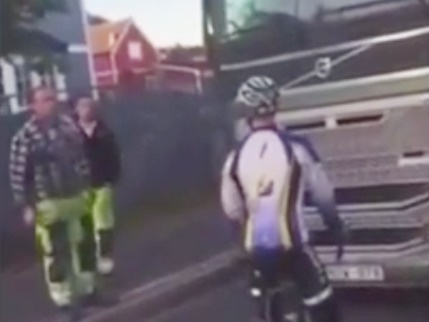 Swedish cyclist in stand-off with truck (taken from YouTube video)