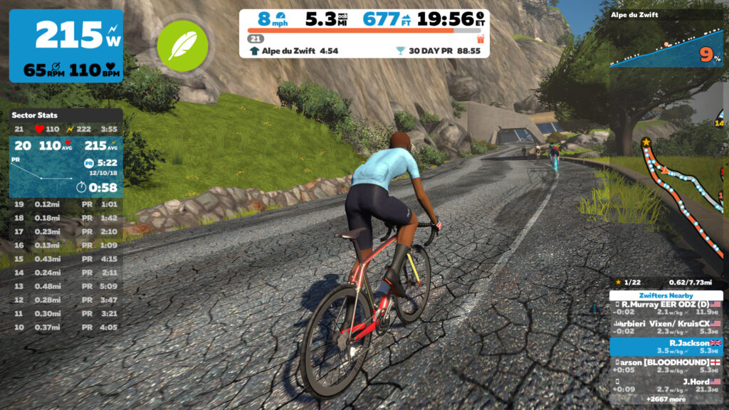 Zwift HUD Alpe du Zwift