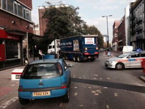 Old Street HGV and cyclist collision (copyright Simon MacMichael)